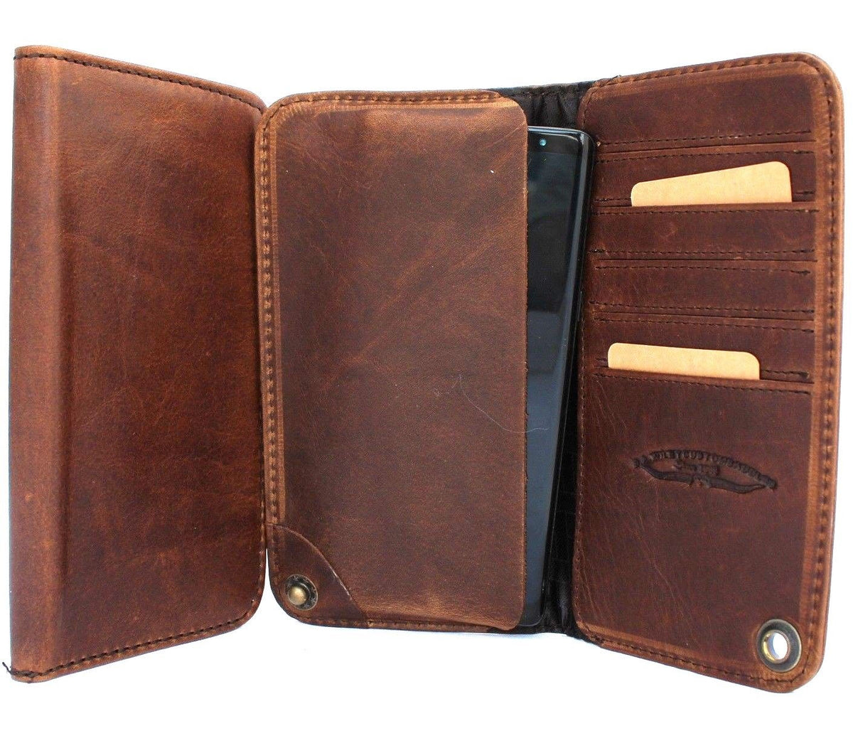 Genuine Italian leather brown book wallet case for LG V40 V30 LG G7 by DAVISCASE, featuring slim design and luxury finish.