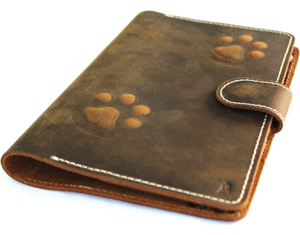 DavisCase genuine leather iPad Mini 4-6 case with card slots, vintage lion and dog paw design, includes pen holder, handmade luxury cover.