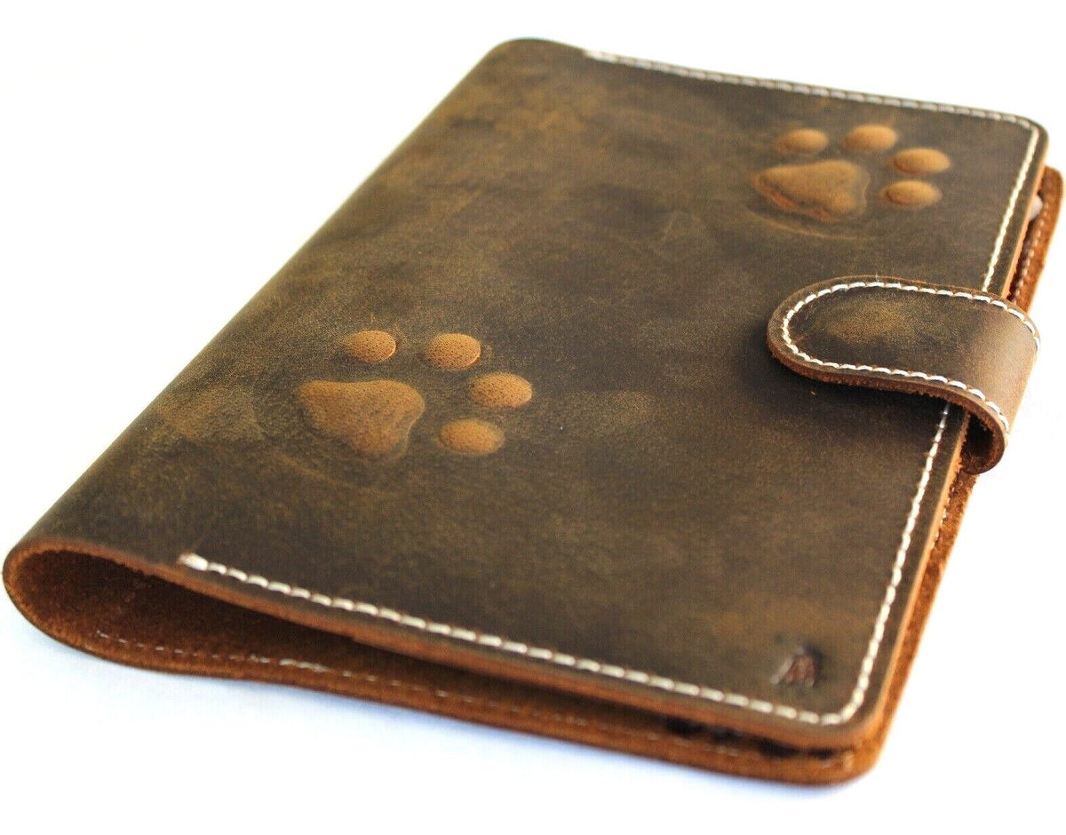 DavisCase genuine leather iPad Mini 4-6 case with card slots, vintage lion and dog paw design, includes pen holder, handmade luxury cover.