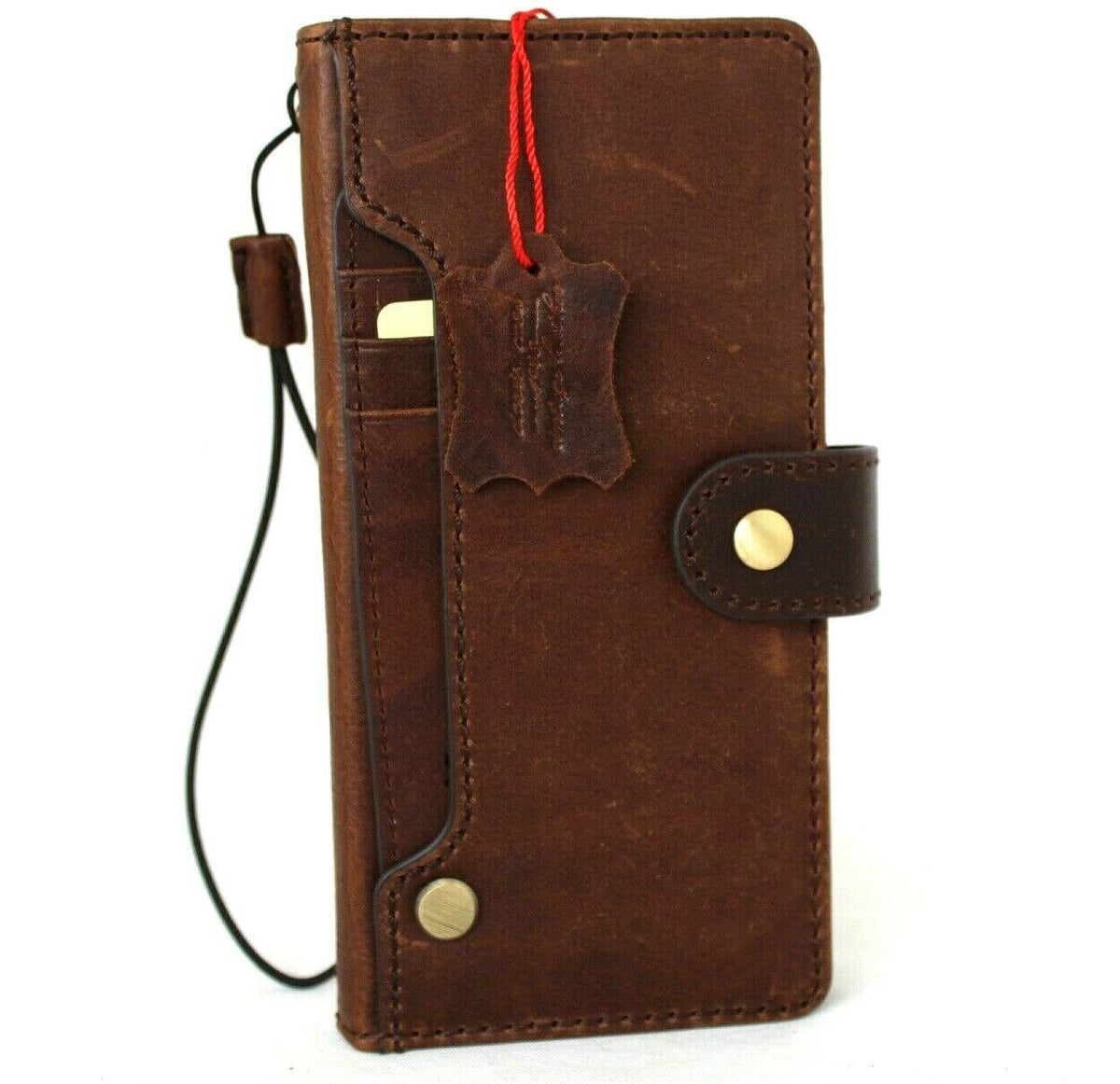 Genuine vintage brown leather Samsung Galaxy S21 Plus soft wallet case with card holder by DAVISCASE, featuring a book-style design.