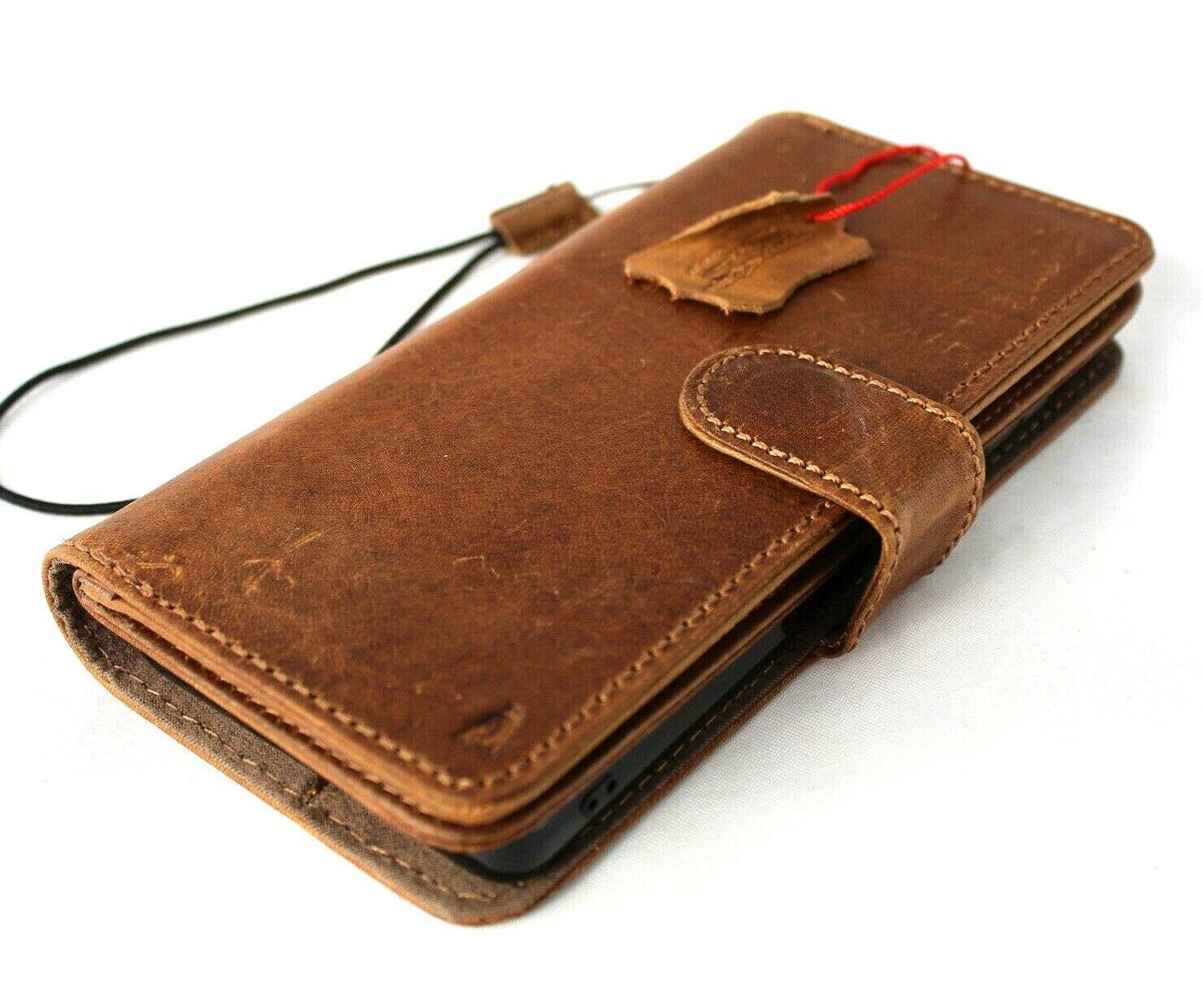 Genuine leather Samsung Galaxy S24 Ultra book wallet case with card slots, window, magnetic closure, and removable cover by DAVISCASE
