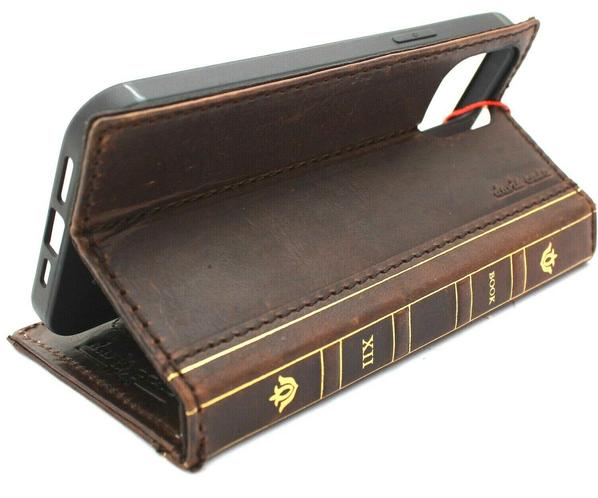 Handmade DAVISCASE leather phone case with wallet features for iPhone 11-15 Pro Max, Galaxy Ultra, S9, Note 5G, plus mini Bible book design