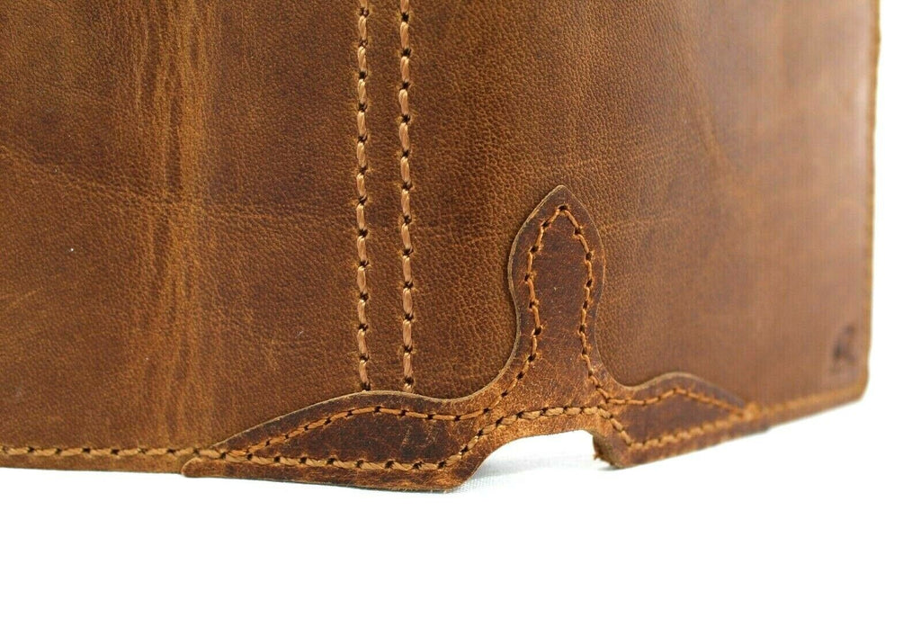 Handmade genuine leather wallet case for Samsung Galaxy S21 by DavisCase, slim tan book-style cover with rubber holder and wireless charging.