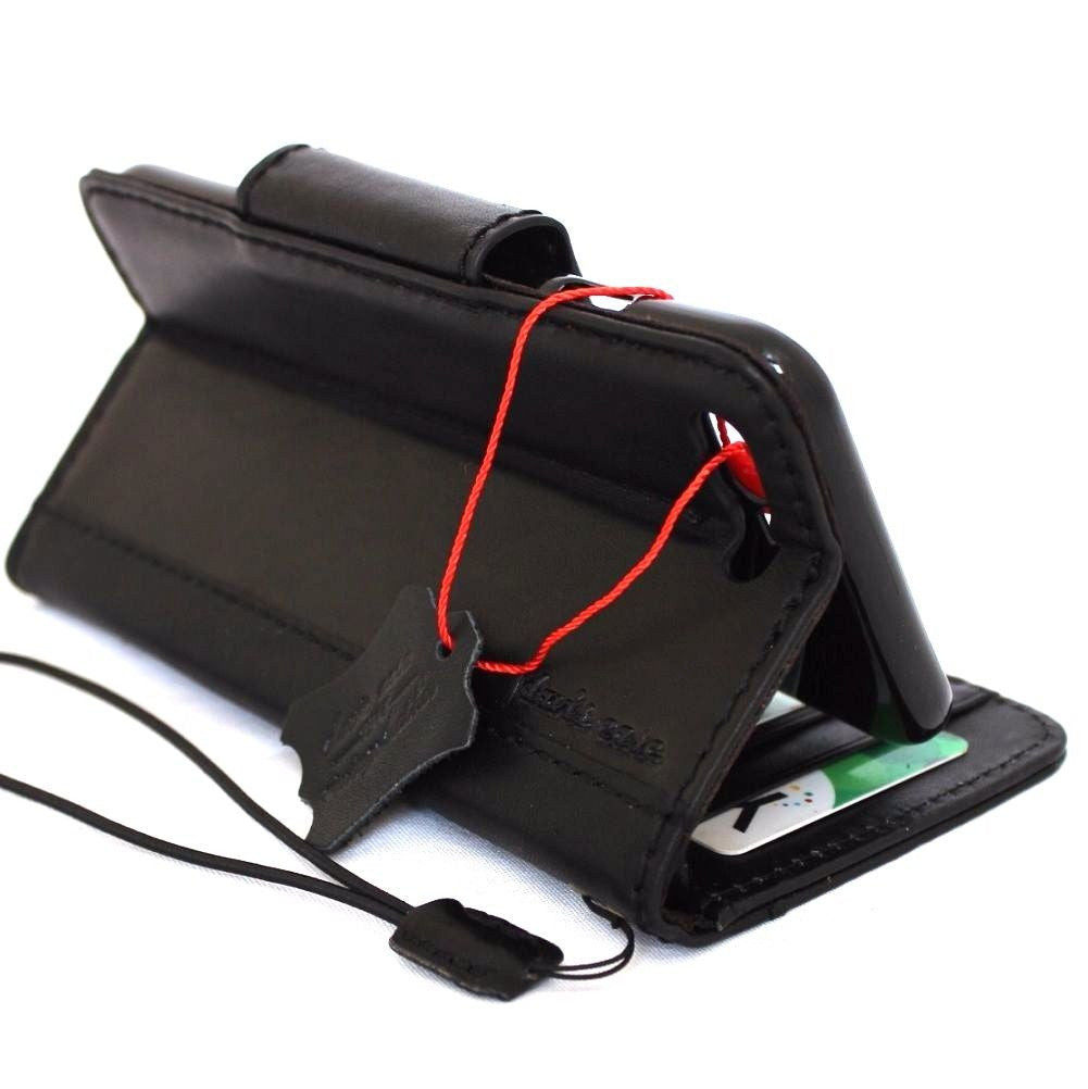 Genuine black leather iPhone 8 Plus case with magnetic cover wallet credit holder, handmade luxury DavisCASE phone accessory