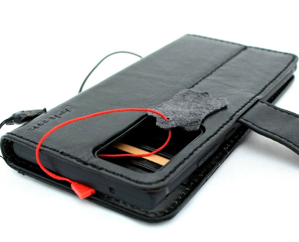 Genuine black leather wallet case for Samsung Galaxy Note 20 Ultra 5G with ID window, handmade by DavisCase.
