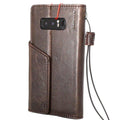 Vintage leather case for Samsung Galaxy Note 8, handmade dark brown wallet cover with card slots and magnetic closure.