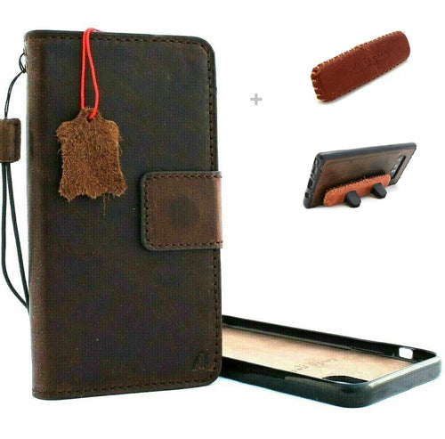 Handmade genuine leather iPhone 11 case by DAVISCASE with wallet, credit card holder, magnetic book cover, and removable car mount.
