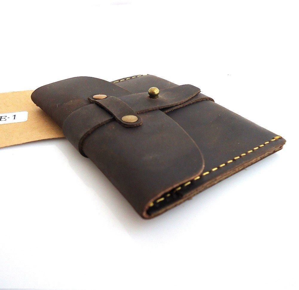 Genuine full leather men's wallet with compact design, featuring slots for credit cards, IDs, and cash in a small wallet style.