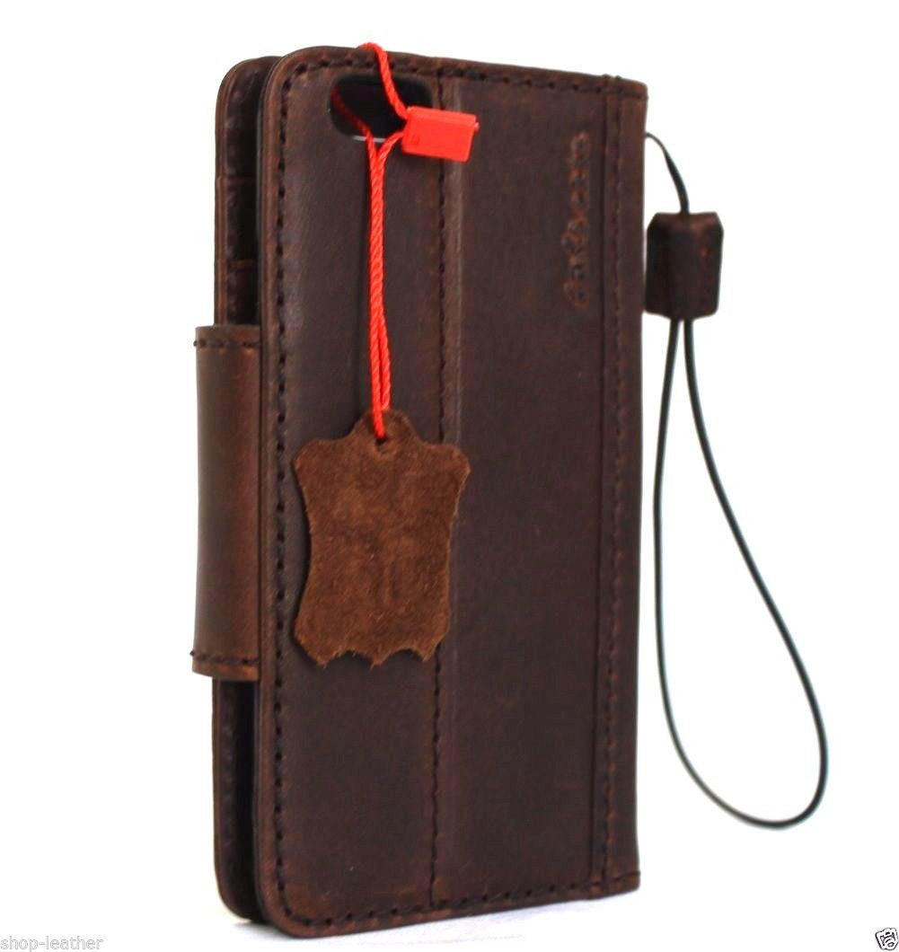 Handmade genuine Italian leather iPhone 6/6s wallet case with credit holder and magnetic closure, featuring a sleek, protective design.