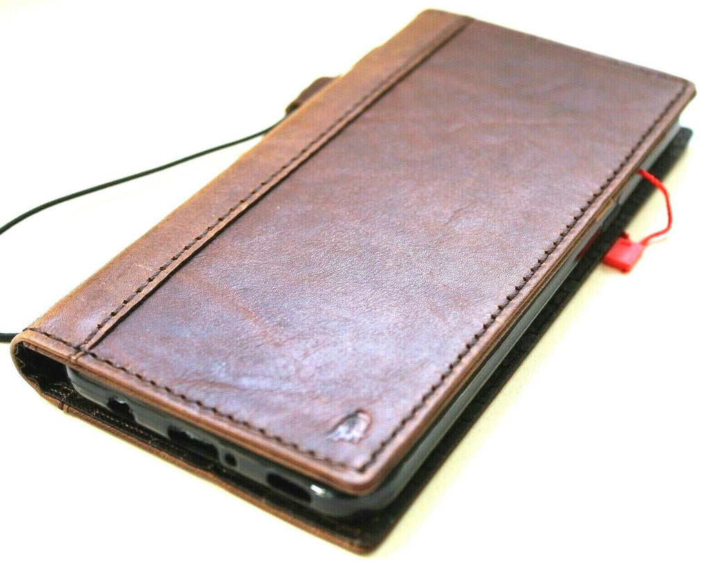 Genuine dark brown leather LG V60 phone case with card slots, vintage-style handmade DavisCase wallet cover, slim and soft.