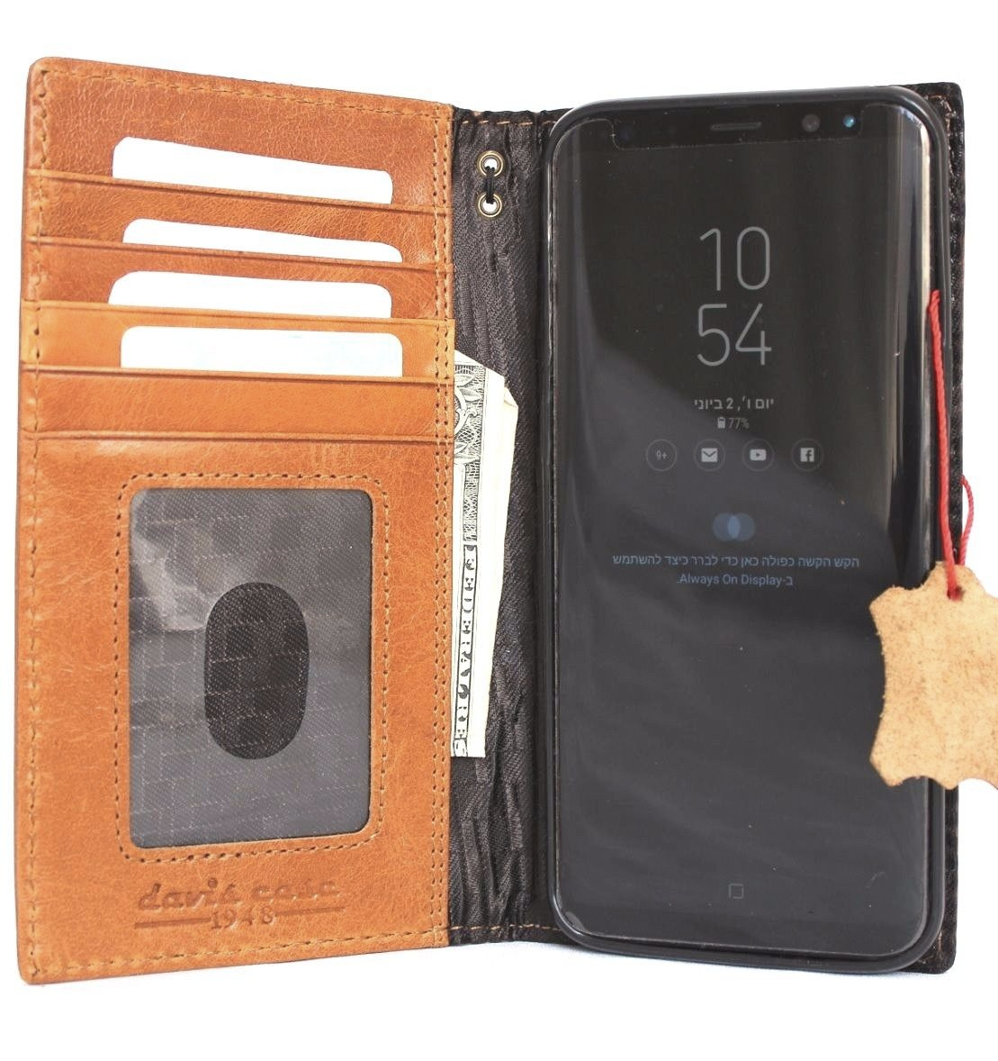 Handmade light brown leather wallet case for Samsung Galaxy S8 Plus, slim vintage book-style cover with card slots.