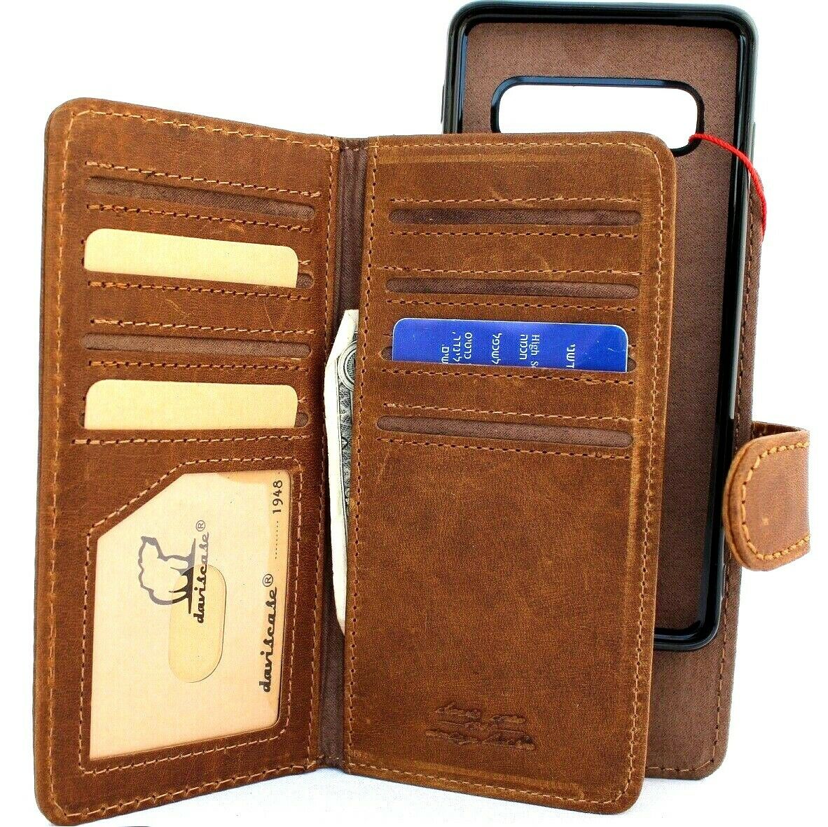 Genuine leather Samsung Galaxy S10 wallet case by DAVISCASE with card slots, rubber window, magnetic closure, flip design, slim profile