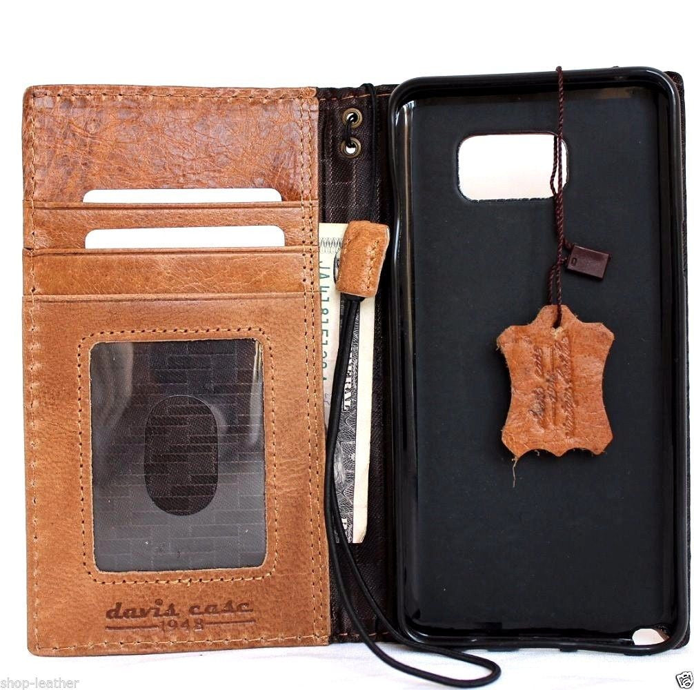 Genuine full leather Samsung Galaxy Note 5 wallet case with slim, handcrafted design and book-style cover in luxury leather finish.