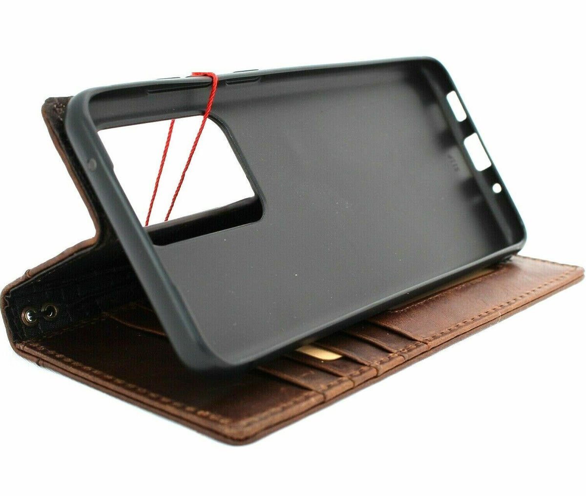 DavisCase genuine leather phone case for Galaxy S22, S21, S20, Note 10, A51, A71, and A13 with vintage art wallet design and eagle motif