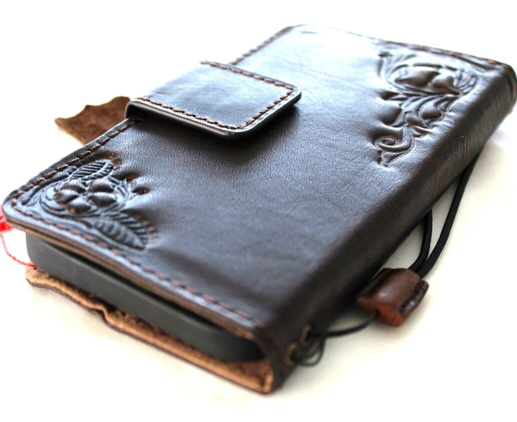 Handmade genuine leather wallet case for Apple iPhone 11 to 15 Pro Max with ID window, credit card slots, vintage style, DAVISCASE
