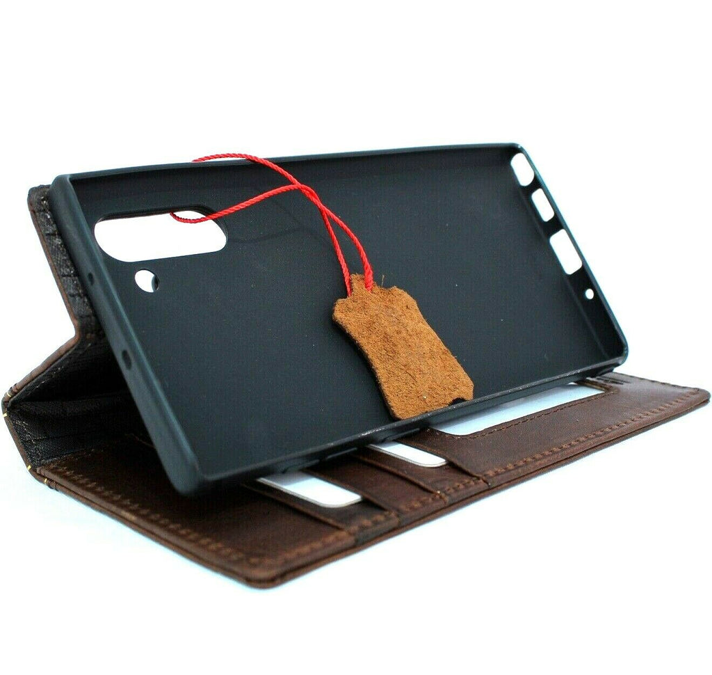 Genuine full leather Samsung Galaxy Note 10 wallet case with ID window, slim stand, handmade art rubber, and book-style design by DAVISCASE