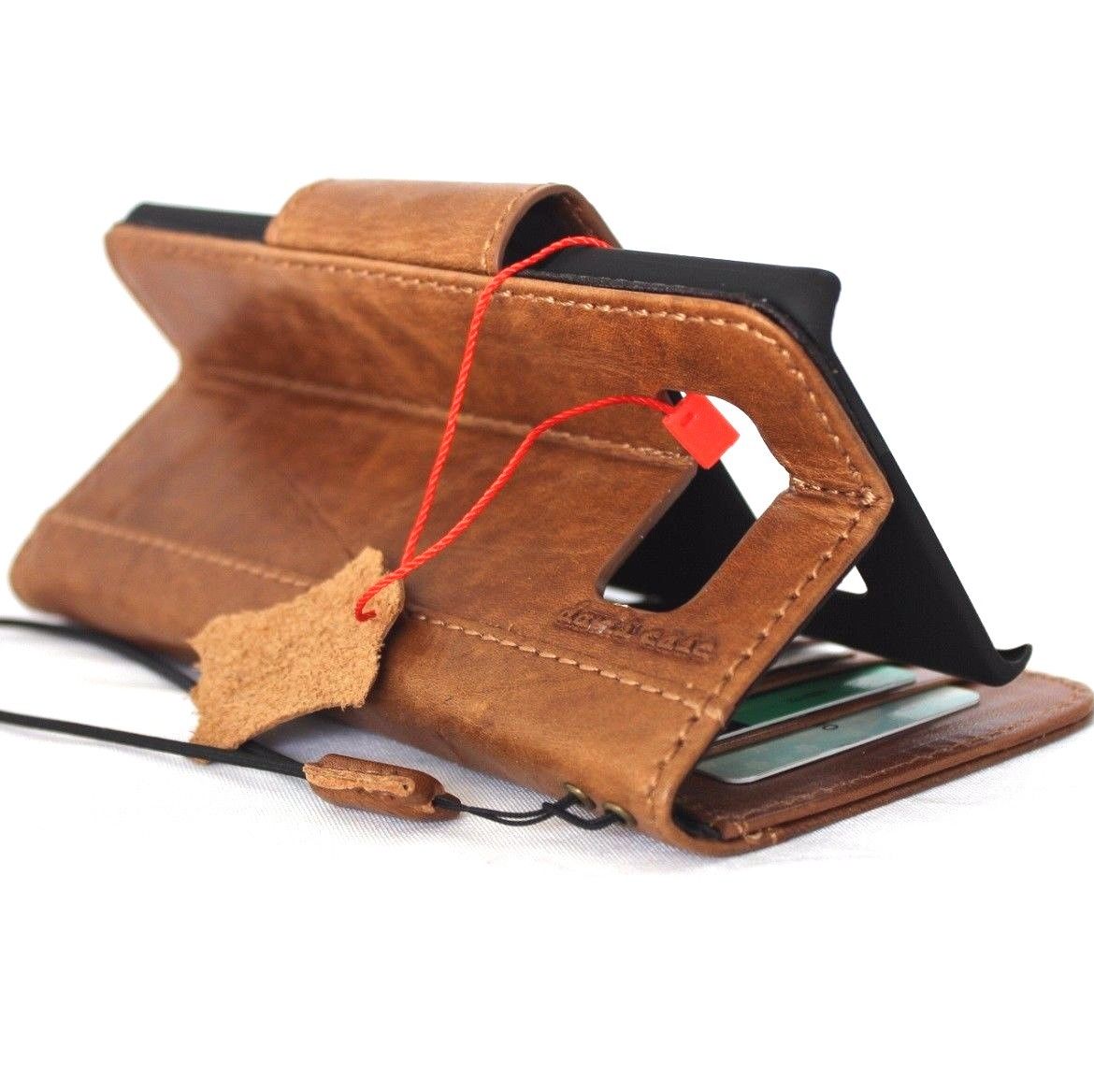 Brown genuine vintage leather Samsung Galaxy Note 8 wallet case with magnetic closure and card slots, handcrafted by DAVISCASE.