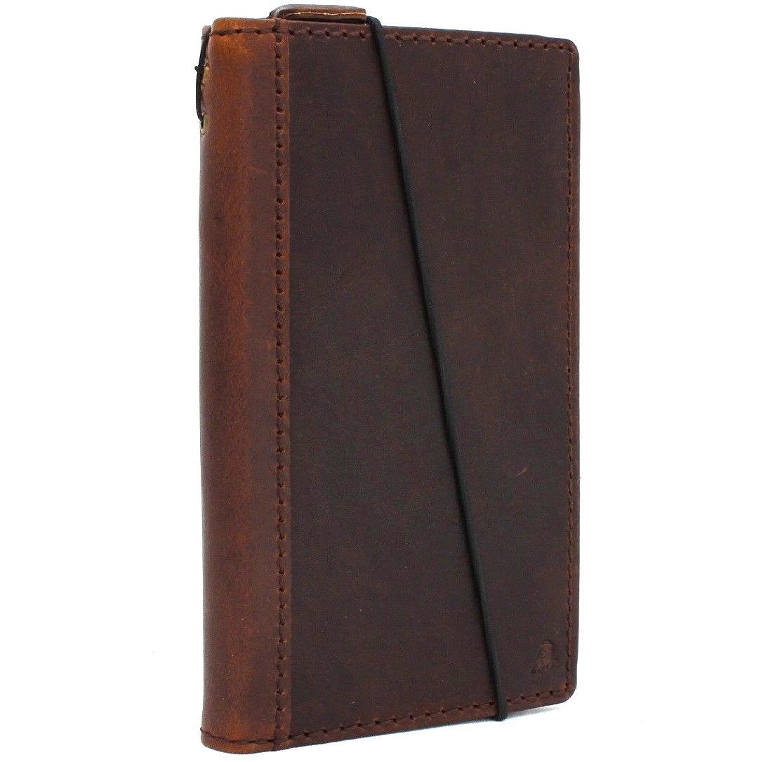 Vintage leather phone case for Samsung Galaxy S9 Plus with card slots, wallet design, and custom embossing, handmade by vendor-unknown.