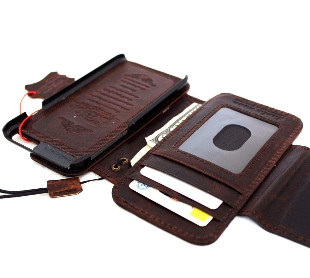 Handmade genuine Italian leather iPhone 6/6s wallet case with removable credit card holder and book-style design.