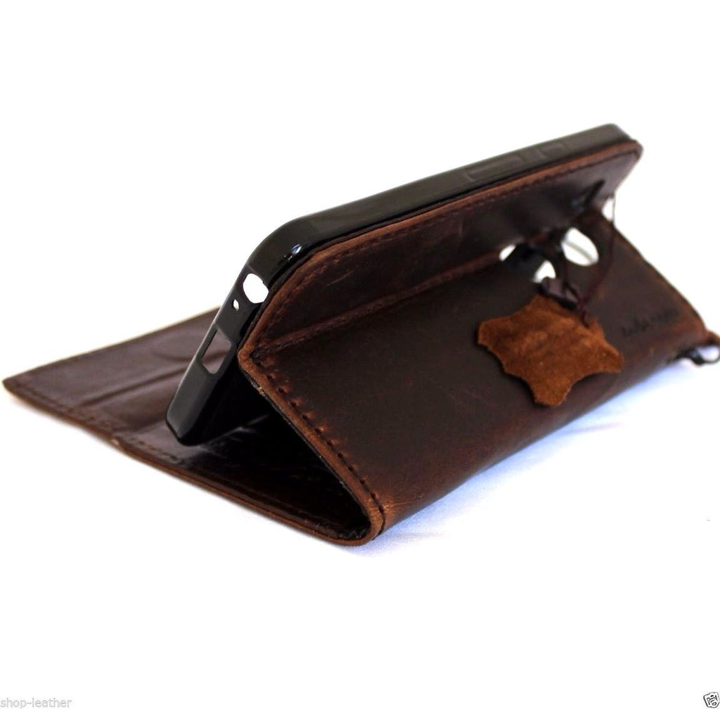 Dark brown genuine Italian leather hard phone case for LG Nexus 5X with card slots, wallet style, handmade by Daviscase.