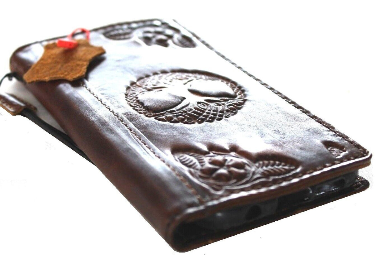DavisCase genuine leather phone case with art wallet design for Galaxy S22, S21, Note 20, A71, A51, vintage Tree of Life style.