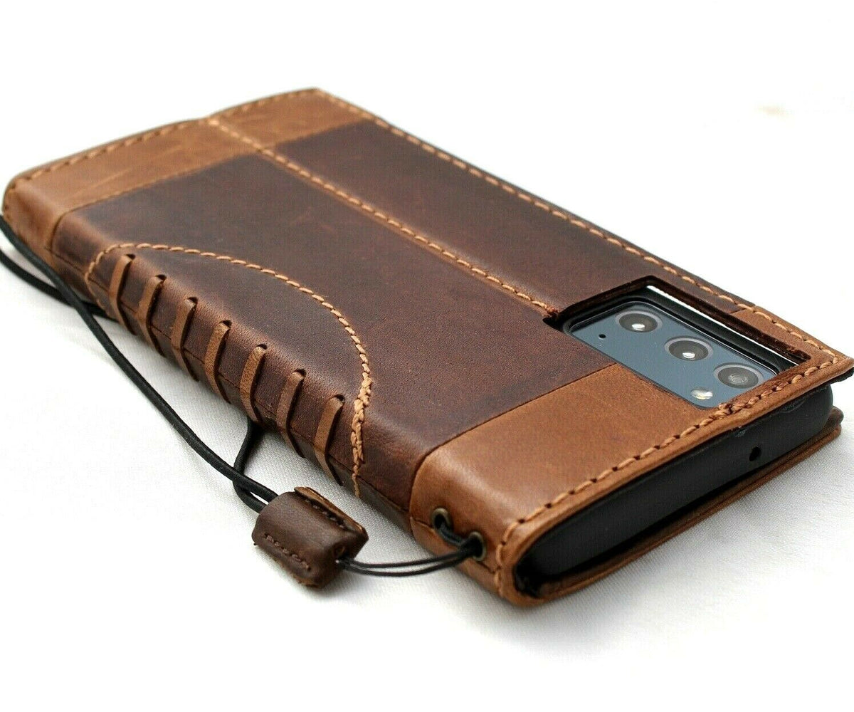 Genuine leather Galaxy Note 20 5G book wallet case by DAVISCASE with card slots and wireless charging compatibility.