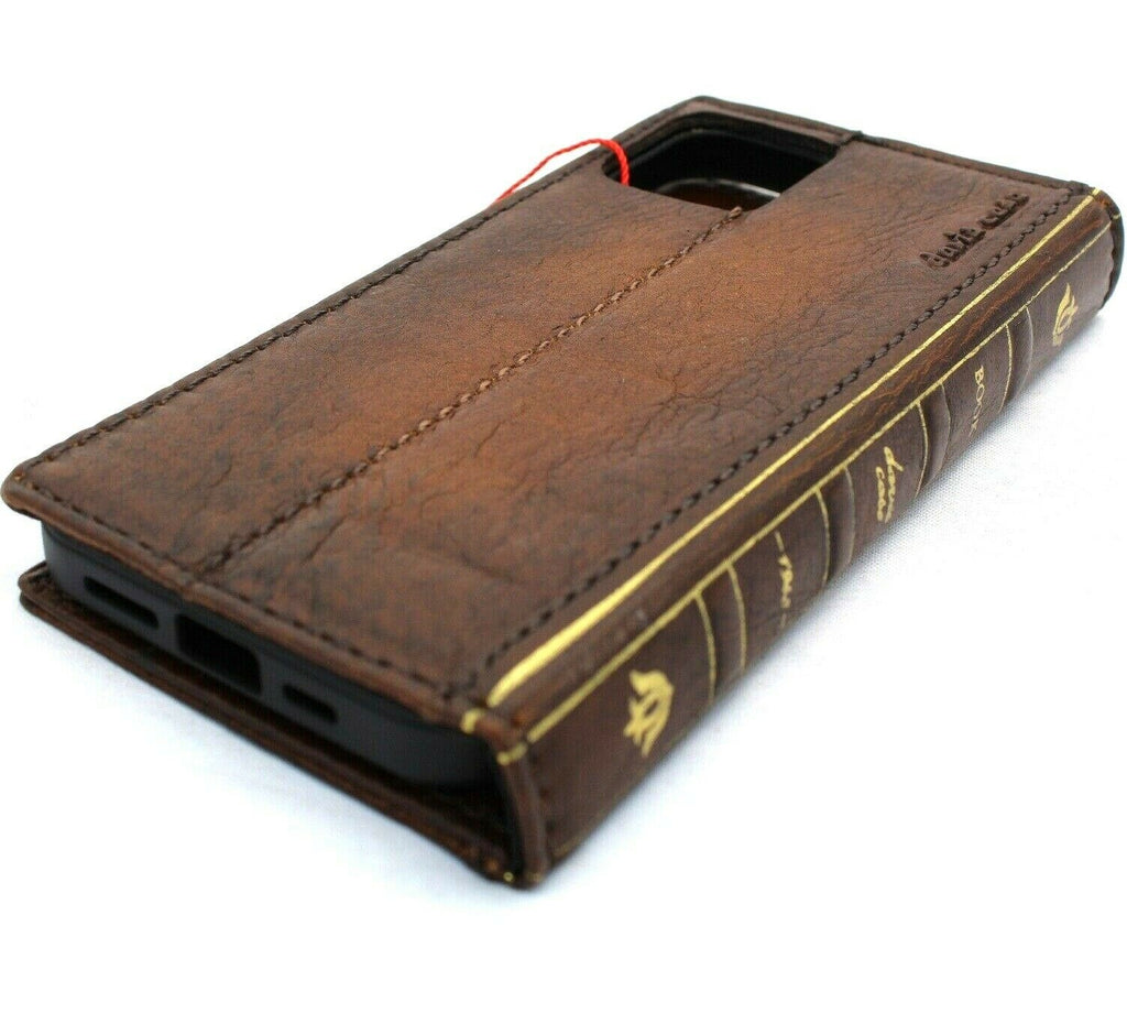 DavisCase genuine natural leather iPhone 12 Pro wallet case with vintage book design, ID window, credit card slots, soft slim cover