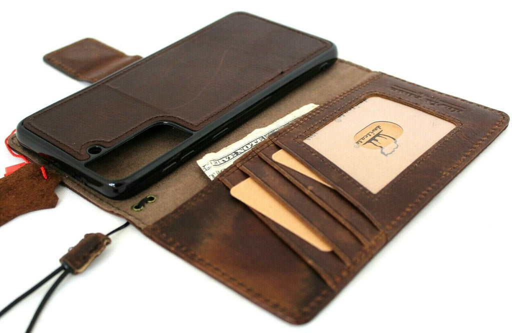 DavisCase genuine full leather wallet case for Samsung Galaxy S21 Plus 5G with ID window, card slots, magnetic stand, slim design