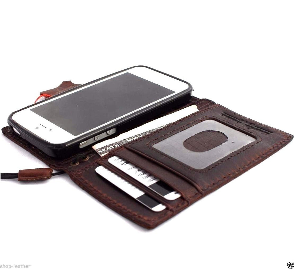 Handmade genuine leather flip case for iPhone 5s, 5c, 5 from DAVISCASE, featuring a wallet design with credit card slots.