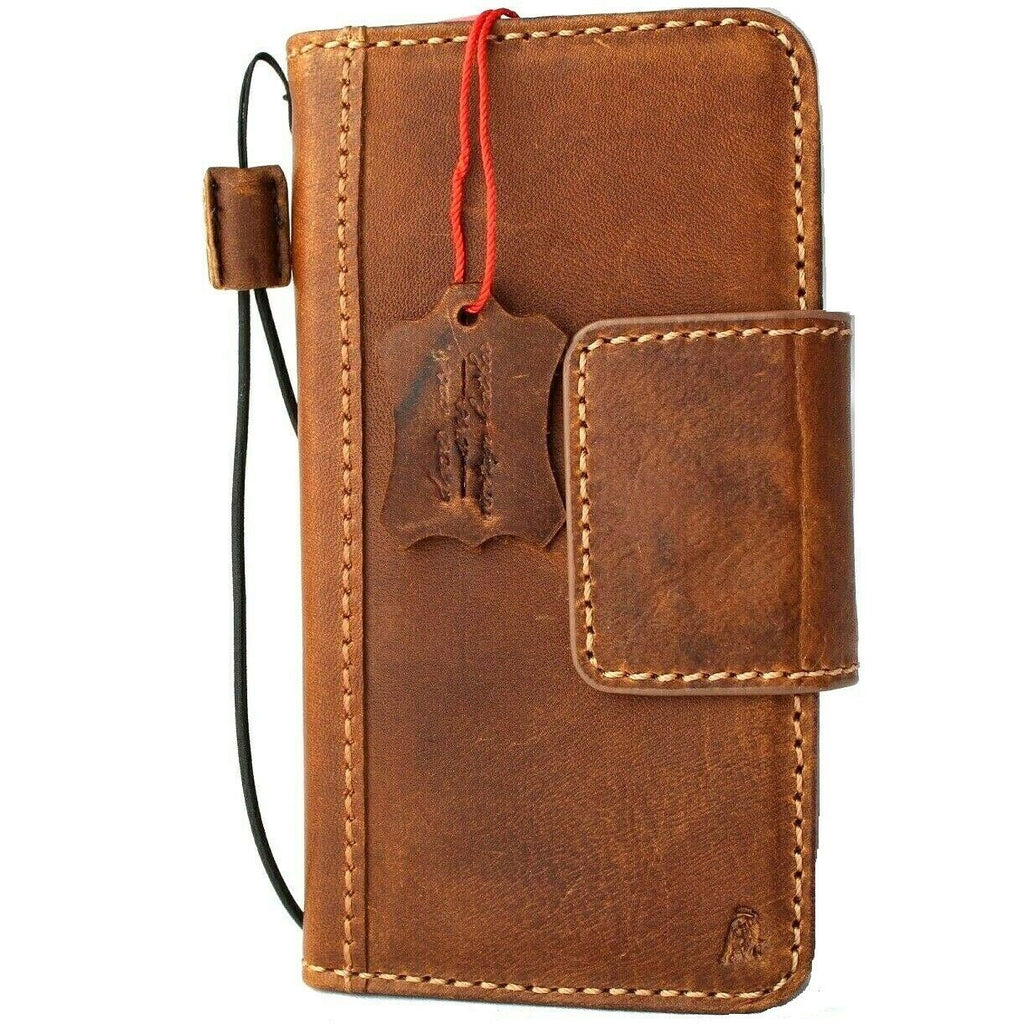 Genuine tan leather iPhone 12 PRO wallet case by DAVISCASE with ID window, credit card slots, vintage style, soft slim cover.