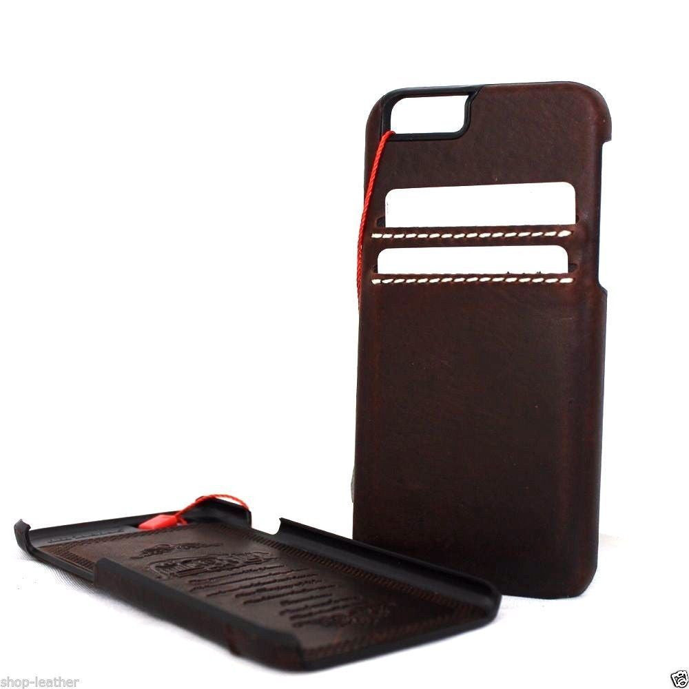 Vintage genuine leather iPhone 6/6s case, slim, luxury handmade phone cover with classic art design.