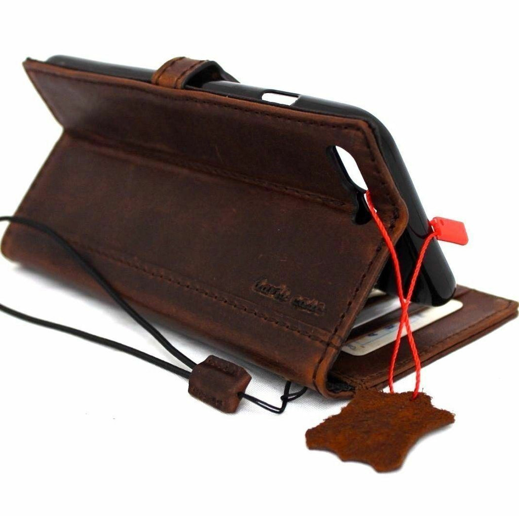 DavisCase genuine dark full leather iPhone SE 2 2020 wallet case with magnetic slim design, credit card slots, and wireless charging compatibility.