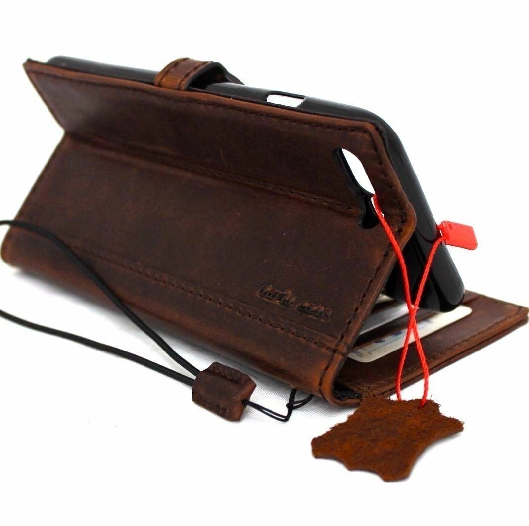 DavisCase genuine dark full leather iPhone SE 2 2020 wallet case with magnetic slim design, credit card slots, and wireless charging compatibility.