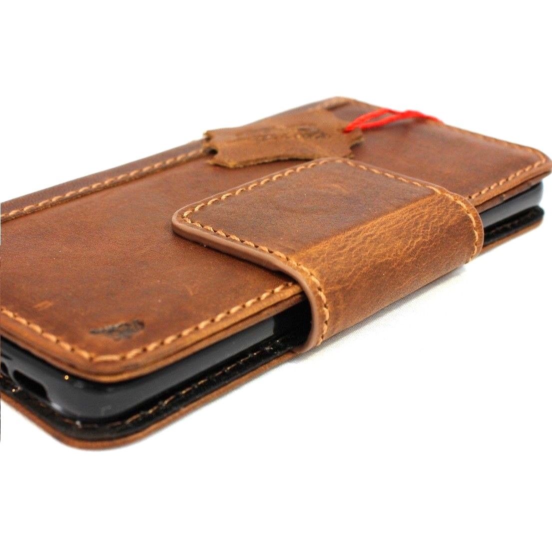 Handmade genuine leather wallet case for Samsung Galaxy S9 with magnetic cover, crafted for a secure, stylish phone protection.