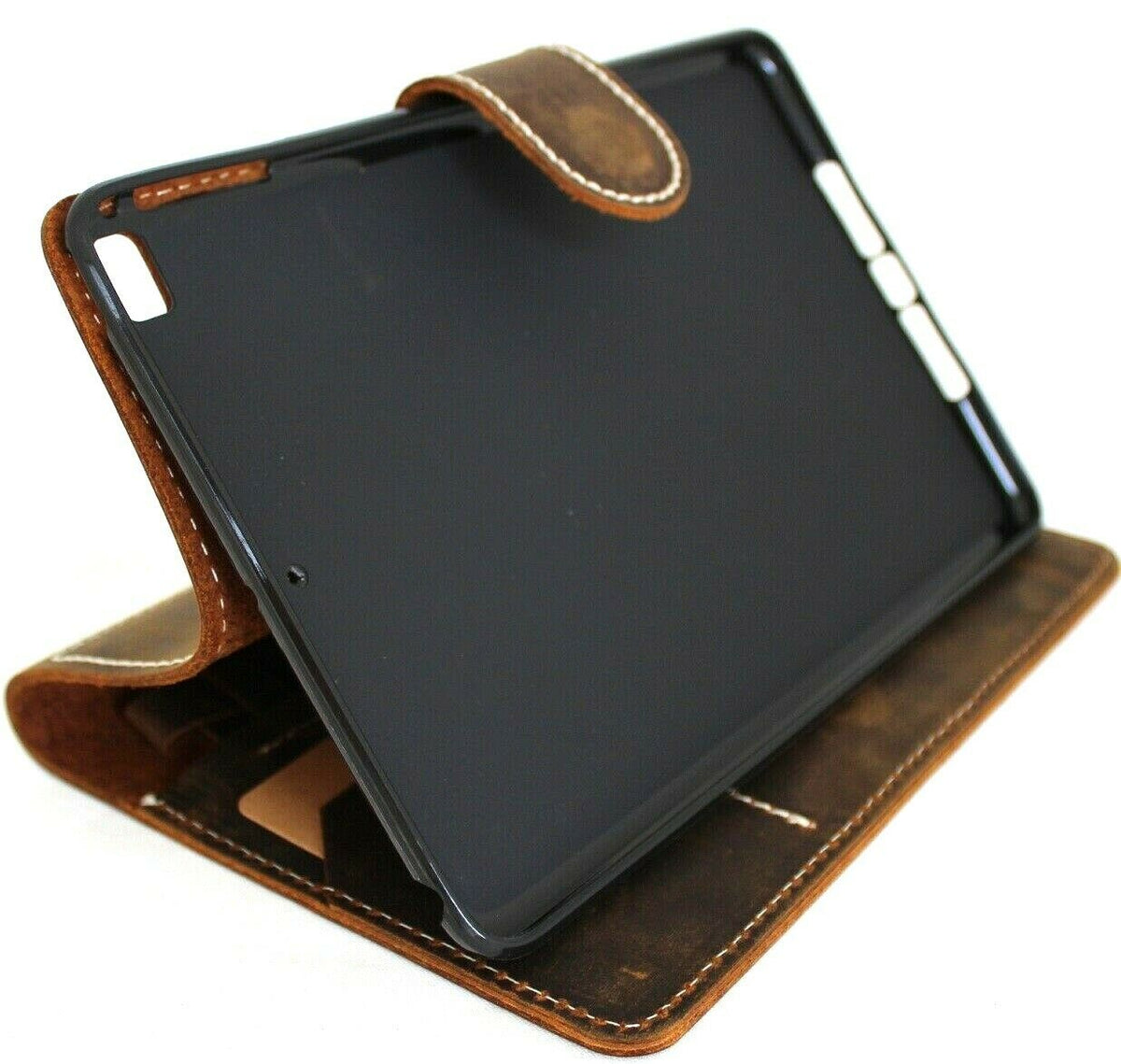DavisCase genuine soft leather iPad Mini 5 case with card slots, vintage design, handmade craftsmanship, and pen holder.