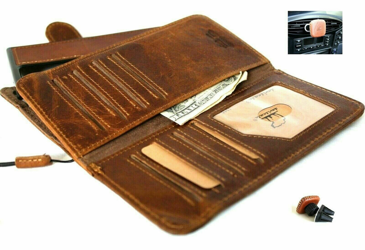 Genuine tanned leather case for Samsung Galaxy Note 20 5G with card window, magnetic stand, and removable cover from DAVISCASE.