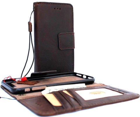 Echtlederhülle für iPhone 8, Buch-Brieftaschenhülle, Kartenfächer, schlankes, abnehmbares Vintage-Daviscase mit magnetischem Softverschluss