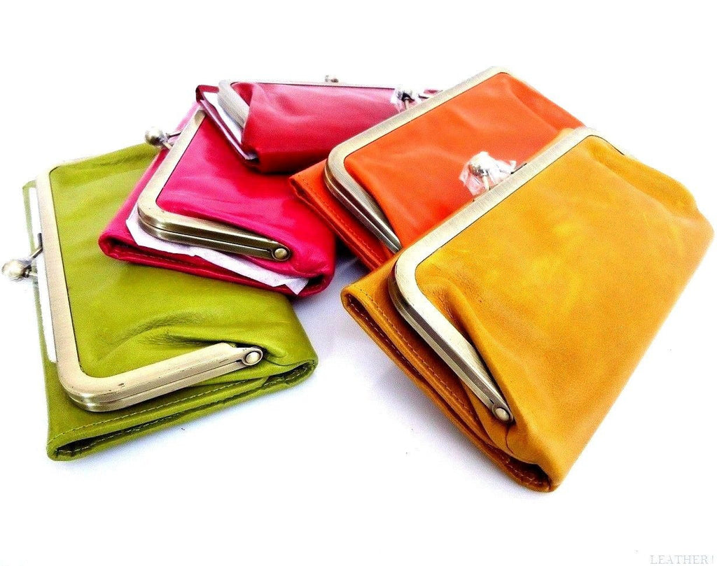 Yellow genuine leather women's wallet with card slots, clutch design, and coin pocket by DAVISCASE