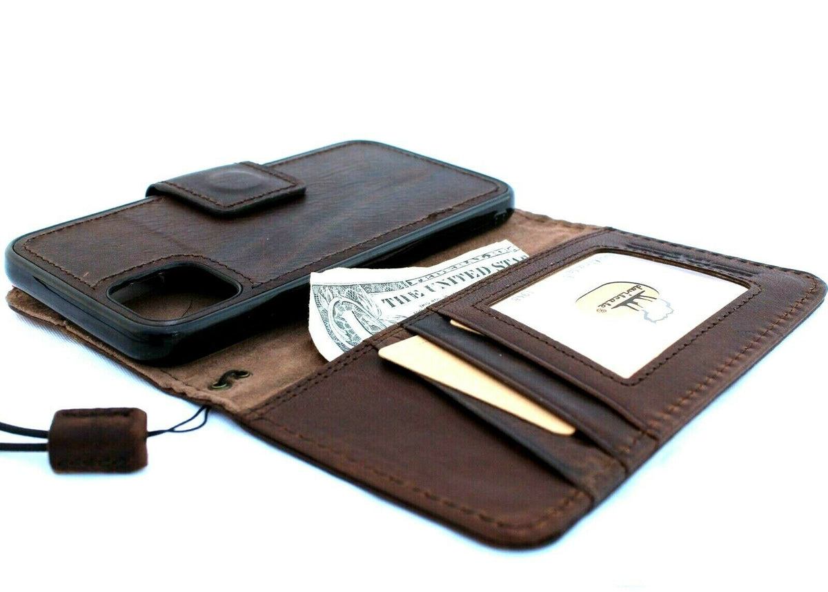 Leather case for Apple iPhone 11 Pro by DAVISCASE, vintage wallet style with credit card holder, magnetic magnetic removable cover.