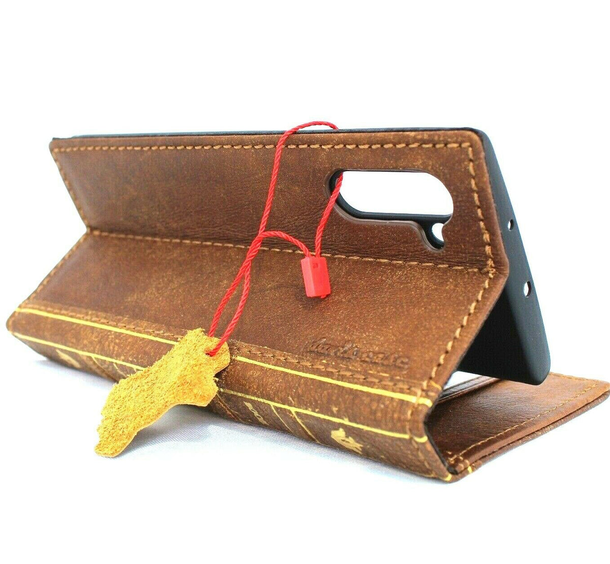 Handmade genuine leather Samsung Galaxy Note 10 wallet case by DAVISCASE with card slots, vintage style, slim design, and wireless charging support.