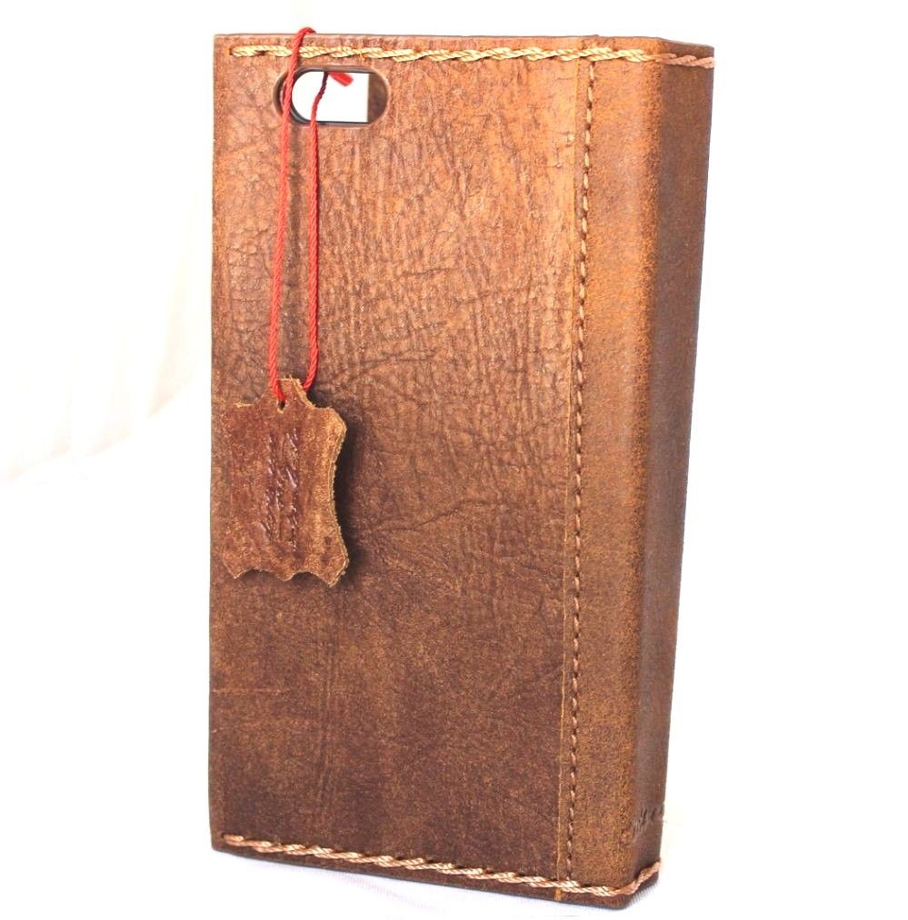 Genuine full leather handmade iPhone SE 2 2020 case by DavisCase, vintage book wallet with card slots and soft wireless charging.