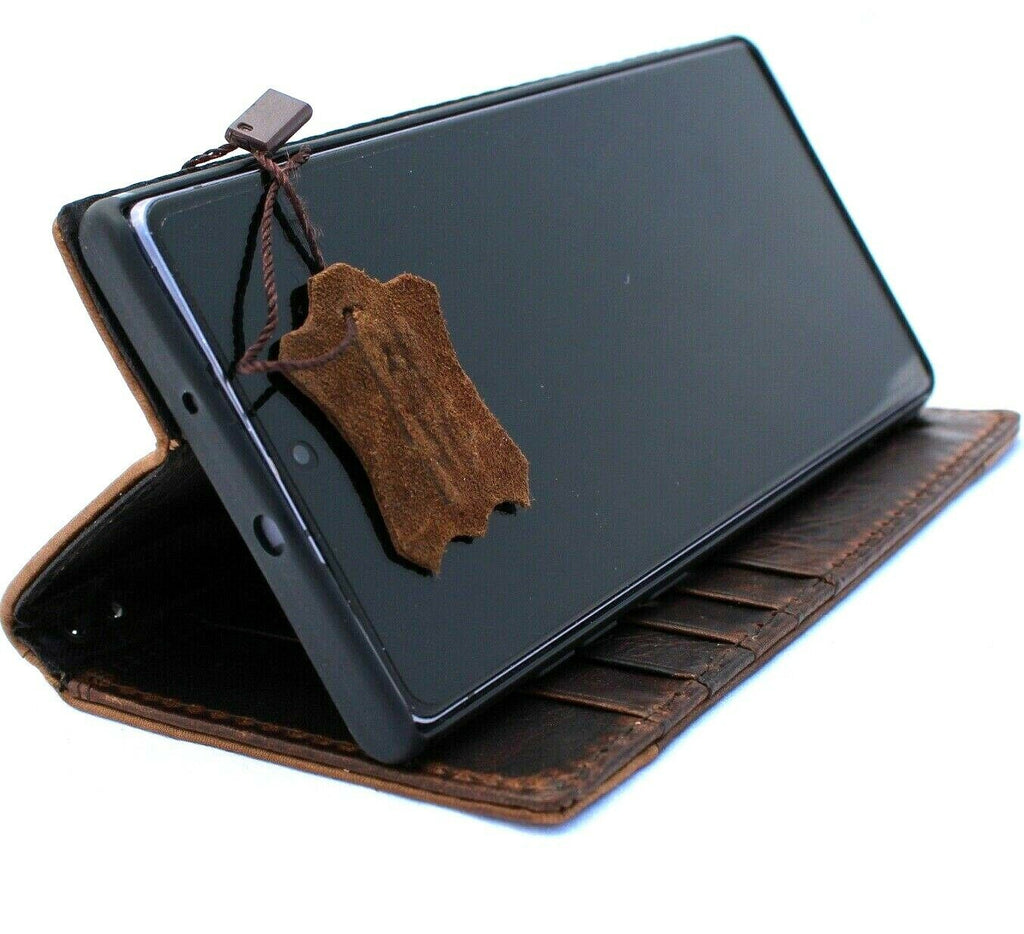 Genuine leather Samsung Galaxy Note 10 Plus wallet case with card slots, ID window, and rubber stand by DAVISCASE
