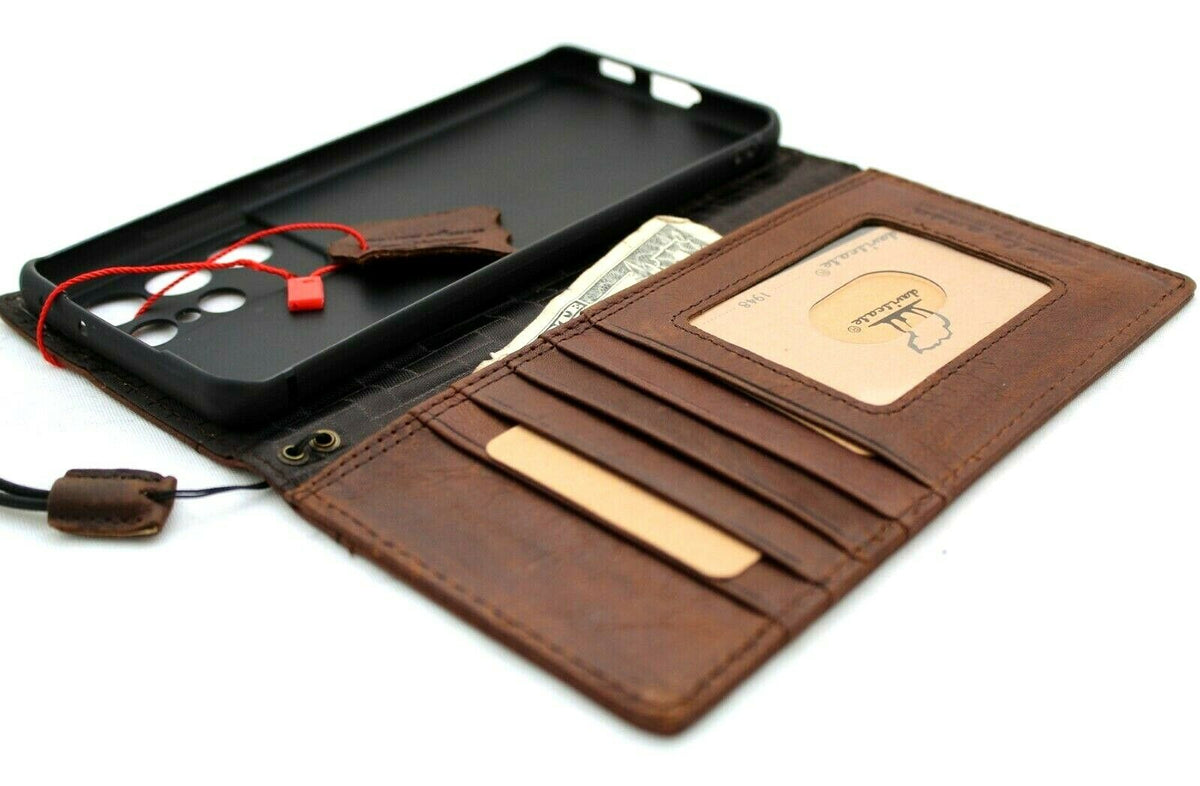 Genuine leather Samsung Galaxy S21 Ultra 5G book wallet case by DAVISCASE with card slots, wireless charging compatibility, in black.