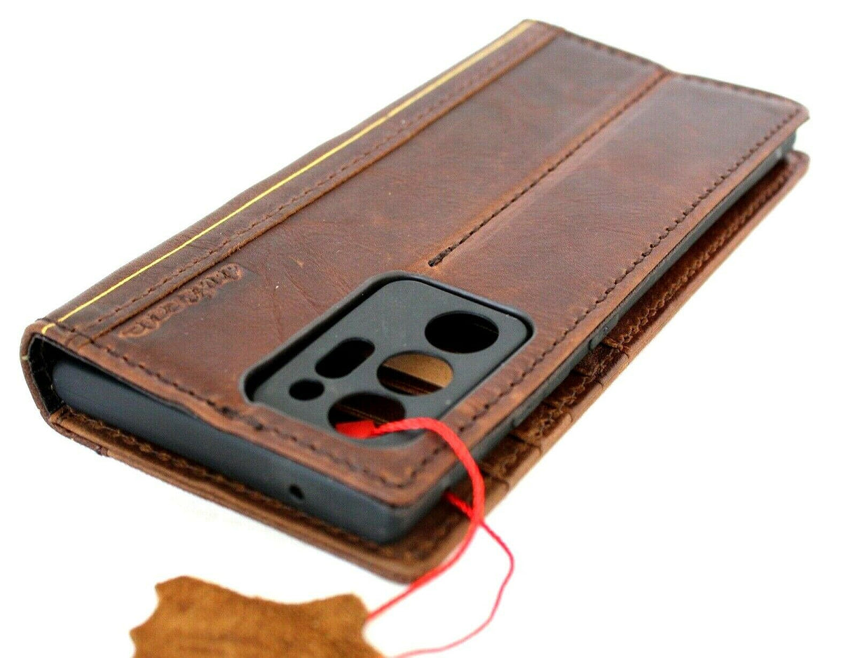Genuine leather Samsung Galaxy Note 20 Ultra 5G case with wallet design, ID window, card slots, and stand feature by DAVISCASE.