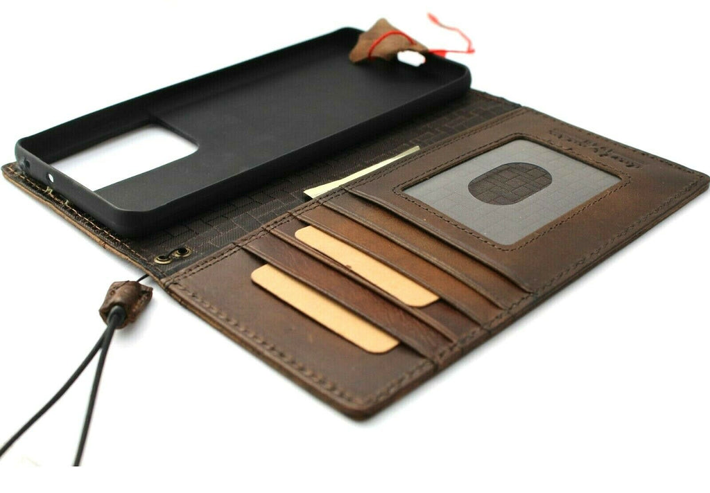 Genuine leather Samsung Galaxy Note 20 Ultra 5G wallet case with ID window, card slots, rubber stand, and retro design by DAVISCASE