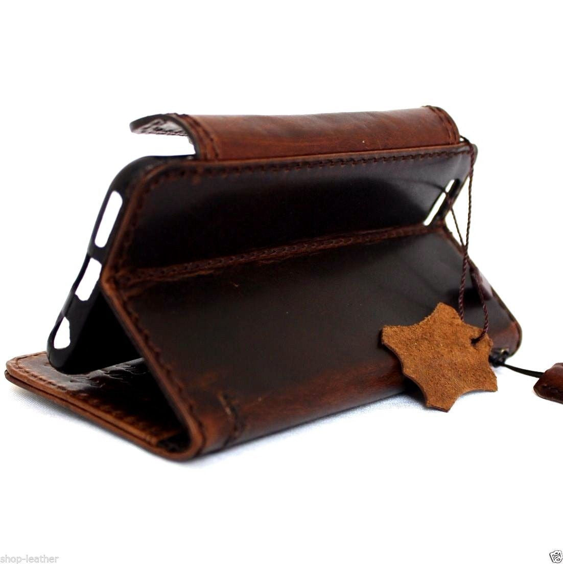 Handmade genuine Italian leather iPhone 6/6s wallet case with credit card holder, featuring a secure book-style cover.