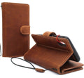 Genuine tan leather Apple iPhone XS wallet case with magnetic detachable holder, soft slim design by DAVISCASE.