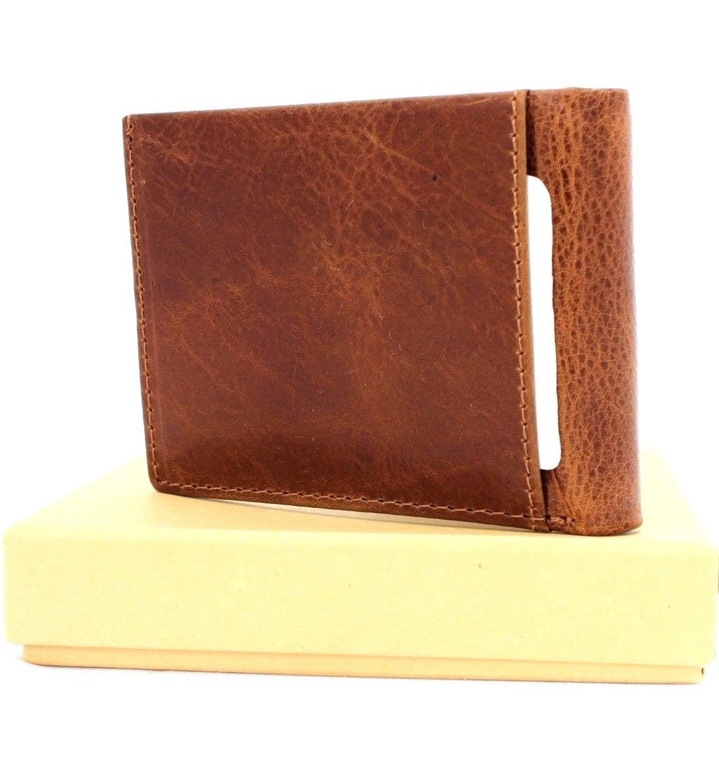 Men's genuine leather wallet with custom Jafo stamp, slim design, handmade credit card holder, personalized Daviscase accessory.