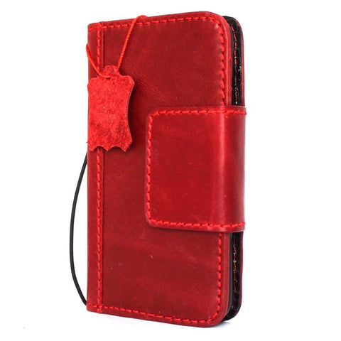 Schutzhülle aus echtem Naturleder für iPhone 8 Plus, Brieftasche, Kreditkarteninhaber, Buch, luxuriös, magnetisch, schlank, weich, rot, DavisCase