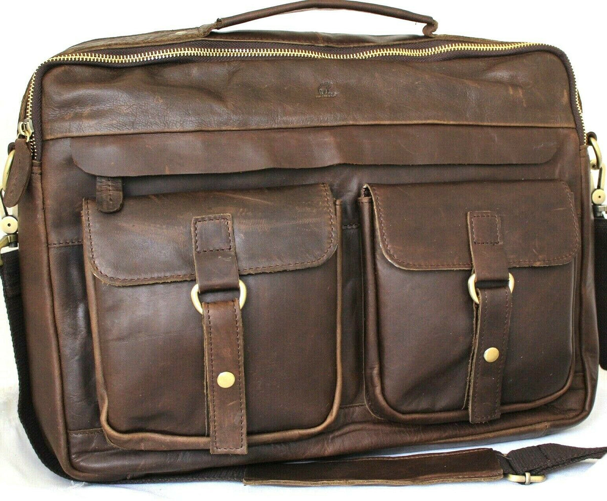Men's genuine soft leather shoulder satchel bag by DAVISCASE, featuring a tab design, ideal for laptops, MacBooks, and tablets.